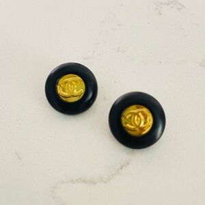 Luxury Black/Gold Repurposed Vintage Button Earrings 17.5mm